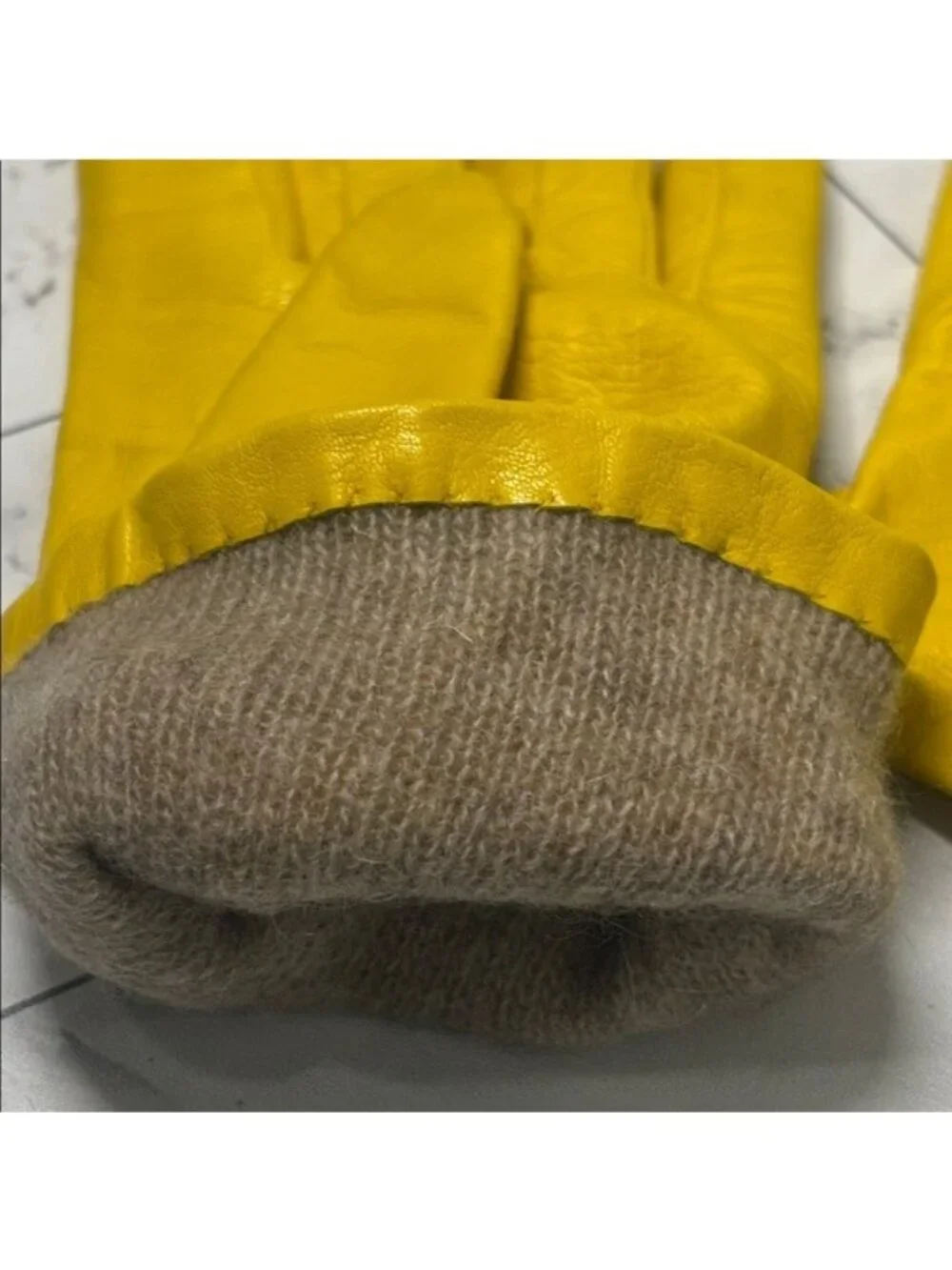 Fratelli Orsini Everyday Womens Yellow 100% Cashmere Lined Leather Gloves Size 7